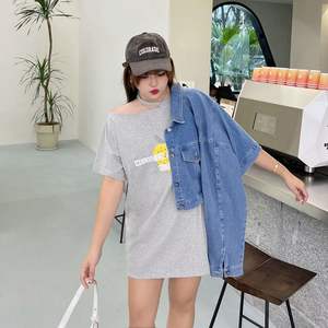 เดรสเสื้อยืดทรงหลวมแบบเปิดไหล่ รุ่น Runqi N8640 สีเทา ผ้าฝ้าย ไซส์พลัส สำหรับผู้หญิง สวมใส่สบายๆ ในชีวิตประจำวัน - Product Image 4