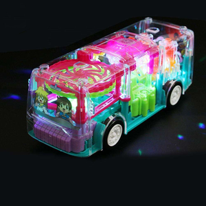 Juguete de Coche de Autobús Eléctrico Transparente de Plástico con Engranajes, Luces Intermitentes Giratorias y Música - Product Image 3