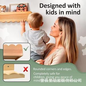 Étagère murale en bois en forme de coquille Saint-Jacques, étagère flottante pour enfants, organisateur de jouets, durable, forme rectangulaire, type mural - Product Image 5