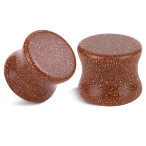 Natural Stone Ear Plugs in Tiger Eye, Glow-in-Dark, Goldstone, Blue Sandstone | Double Flared Saddle Fit Gauge Jewelry for Men - Product Image 4