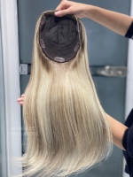 SHY HAIR 6*7 Postiche en Cheveux Humains Bruts avec Base en Soie, Blond Balayage de Salon, Longueur Personnalisée, Couleurs en Stock, Fournisseur de Marque