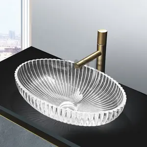 New arrivals oval shape ultra luxury crystal sink table top wash basin glass above counter lavabo crystal bathroom basin