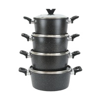Ensemble de casseroles en fonte légère 8 pièces, revêtement antiadhésif marbré, 4 tailles de casseroles (20/22/24/26 cm), compatible induction et four |   Quantité minimale de commande faible