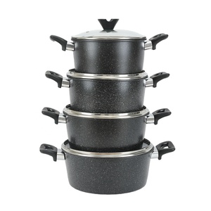 Ensemble de casseroles antiadhésives 8 pièces <span class=keywords><strong>en</strong></span> aluminium avec couvercle <span class=keywords><strong>en</strong></span> verre 20 22 24 26 cm, marbre, induction, pour cuisine - Product Image 6
