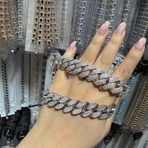 Ensemble collier et bracelet chaîne cubaine plaqué argent pour homme avec strass en cristal, bijoux hip-hop tendance - Product Image 5