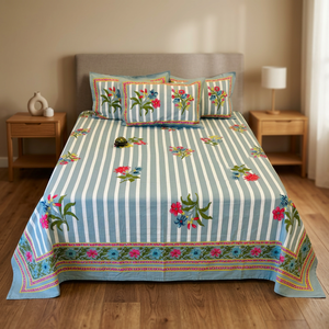 Rangbirangi – ensemble de literie 100% coton, 110x110, rayures, broderie florale, drap et taie d'oreiller, qualité A, 400TC - Product Image 2