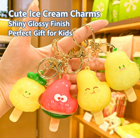 Porte-clés mignon en PVC souple imperméable, motif crème glacée aux fruits et bâtonnet glacé d'été, avec mousqueton et breloque de sac en spirale, cadeau scolaire amusant Kawaii