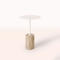 Table Basse d'Angle en Travertin Blanc pour Salon Moderne, Design Nordique, Table d'Appoint de Canapé, Table Basse en Travertin