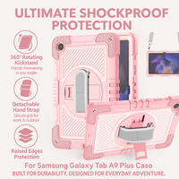 Étui antichoc triple couche pour Samsung Galaxy Tab A9 Plus 11 pouces avec support rotatif à 360°, sangle de transport et protection intégrale
