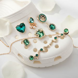 Caja de Regalo Personalizada, Cadena de Metal de Lujo con Forma de Serpiente, Adornos para Zapatos con Gemas de Esmeralda Verde y Diamantes de Imitación, Decoraciones para Zuecos al por Mayor - Product Image 5