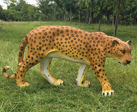 Sculpture de Léopard Doré Accroupi en Fibre de Verre S102 pour Décoration Extérieure de Jardin, Taille 80x49x100cm, Résine Durable pour Aménagement Paysager
