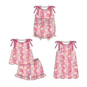 Conjunto de Ropa para Niñas Pequeñas, Estilo Boutique, Casual, Bonito, con Estampado Floral, Lazos, Transpirable, para Primavera y Otoño, Tela de Lana, Borde Festoneado - Product Image 5