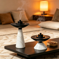 Brûleur d'encens moderne en marbre, brûleur de Bakhoor, support d'encens en métal ajouré, décoration arabe pour villa, hôtel, cadeau de Ramadan