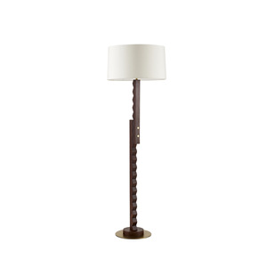 French Retro <b>Style</b> Serrated Solid Wood Floor Lamp With Fabric Shade For Living Room And Study - Product Image 1