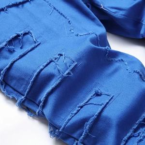 Nuevos Jeans Desgastados para Hombre - Diseño Azul con Ondas y Bordes, Silueta Ajustada, Adecuados para Ropa Urbana y Tendencias de Moda Hip-hop - Product Image 4