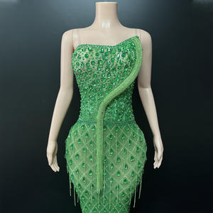 Novance Y2848 Produits tendance Robes de soirée sirène de luxe scintillantes avec glands en strass verts Robes de bal chics pour femmes - Product Image 4