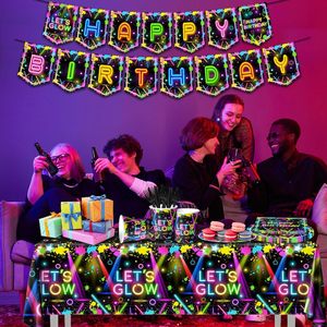 Artículos <span class=keywords><strong>de</strong></span> Fiesta Fluorescentes que Brillan en la Oscuridad, Incluyen Platos Desechables, Vasos, Manteles Fluorescentes para Decoración <span class=keywords><strong>de</strong></span> Fiestas <span class=keywords><strong>de</strong></span> Cumpleaños - Product Image 4