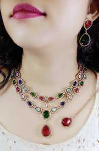 Belle couleur disponible nouveau Design Imitation élégant Mala ensemble indien mariée mariage fête porter longues boucles d'oreilles collier - Product Image 3