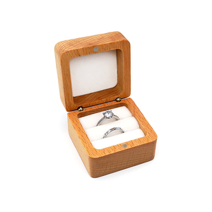 Custom Logo Velvet Lining Square Double Slots Engagement Wedding Beech Wood Ring Box