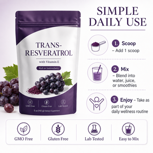 Trans-Resveratrol de Alta Potencia <span class=keywords><strong>en</strong></span> <span class=keywords><strong>Polvo</strong></span> 500mg con Quercetina y Pterostilbeno, Mezcla Antioxidante con Vitamina E para la Longevidad - Product Image 4