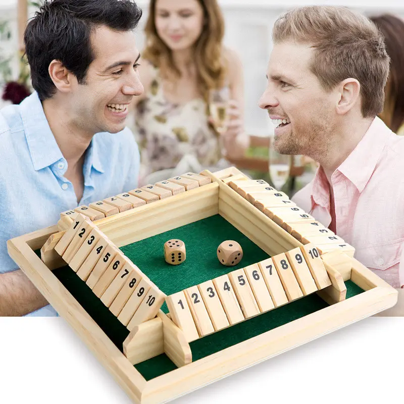 Dört taraflı 10 sayı kapat kutu tahtası oyunu ahşap kanatları ve zar seti Deluxe kurulu oyunu parti kulübü oyunları için yetişkinler için aile