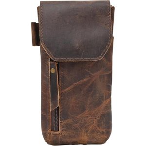 Funda para teléfono de cuero marrón con clip para cinturón Cierre magnético de 8x4 pulgadas y tarjetero - Product Image 5