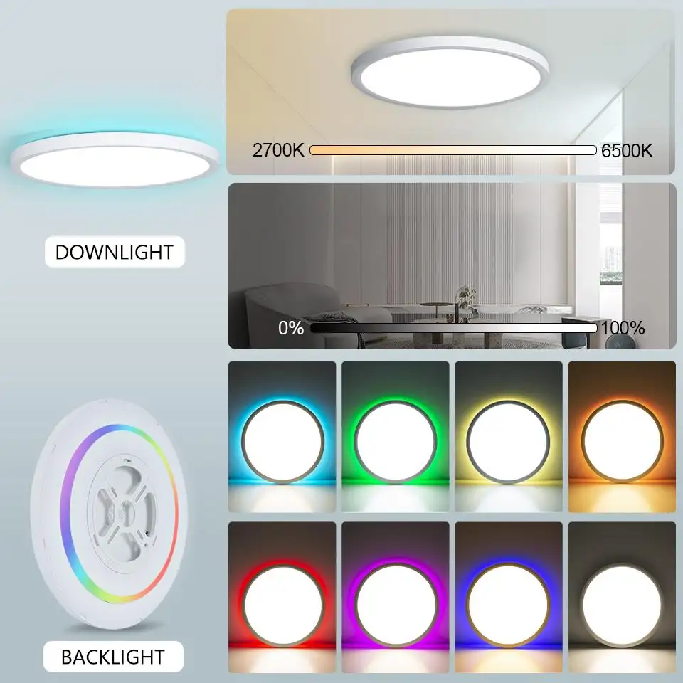 Kits de lumières pour la maison intelligente Plafonnier LED ultra-mince Tuya WiFi + BLT ZigBee Smart LED RGBIC Lumières Maison Salon