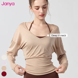 Chemise de sport à manches longues de haute qualité <span class=keywords><strong>et</strong></span> légère Janya en gros, <span class=keywords><strong>haut</strong></span> de sport de fitness, <span class=keywords><strong>haut</strong></span> de yoga à col en V profond pour femmes - Product Image 5