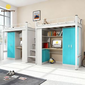 Muebles Escolares Personalizados, Cama Moderna Tipo Loft Metálica para Apartamentos y Hostales, con Escritorio, Armario y Escalera para Adolescentes y Adultos - Product Image 3