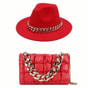 Conjunto de Sombrero Fedora y Bolso de Invierno de Lujo para Mujer con Logotipo Personalizado, Informal, para Exteriores, de Poliéster/Algodón - Product Image 3
