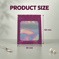 Sachet en Mylar holographique noir imprimé sur mesure avec fenêtre, mini pochette anti-odeur suspendue à fermeture éclair, emballage en plastique PET/PE