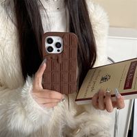 Coque de Téléphone en Silicone Anti-Chute 3D Tendance et Mignonne pour iPhone 16 Pro Max/15/14/13, Étui Mobile Choc Résistant Chocolat Élégant