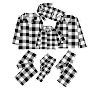 긴 소매 클래식 흑백 격자 무늬 매칭 가족 크리스마스 잠옷 세트 2023 가족 매칭 크리스마스 잠옷 - Product Image 1