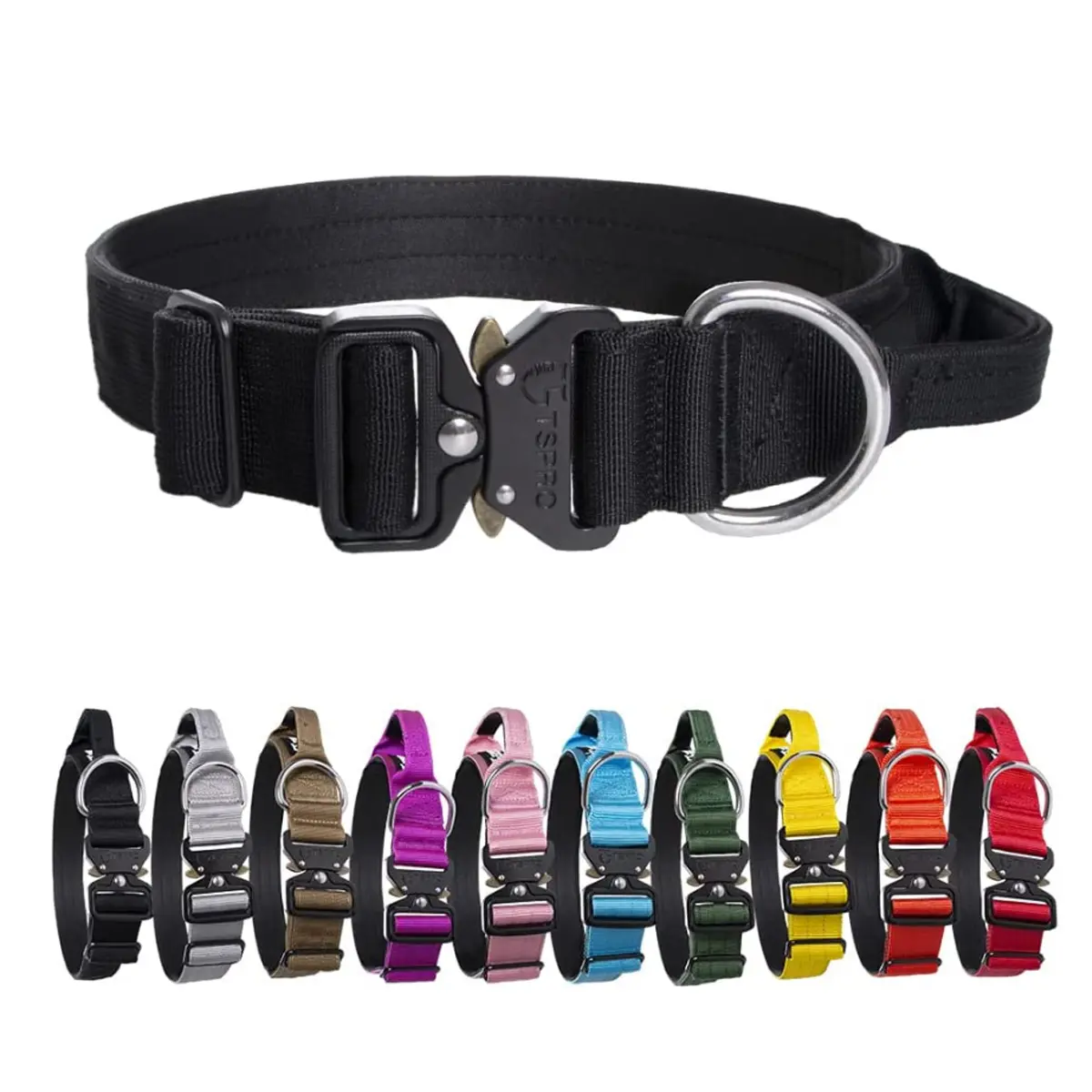 Adjustable Tactical Dog Collar with Handle Heavy Duty Metal Buckle Dog Collar for Training Dogs