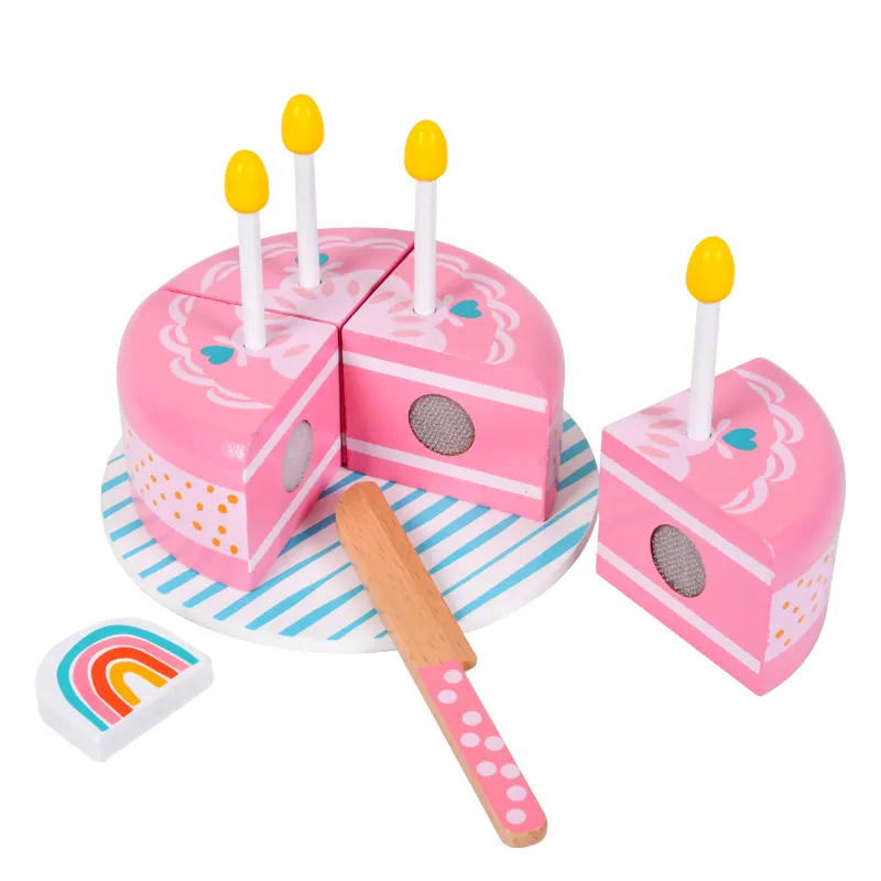 New Design Cooking Wooden Kitchen Appliance Pretend Play Toy Cake Set For Kid Girls