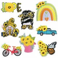Patchs thermocollants brodés thème tournesol en gros, appliques gnome, arc-en-ciel, papillon, camion pour vêtements, sacs, décoration DIY