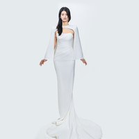 Robe de mariée deux pièces en satin de haute qualité, robe de soirée d'anniversaire, jupe sirène blanche ajustée et amincissante