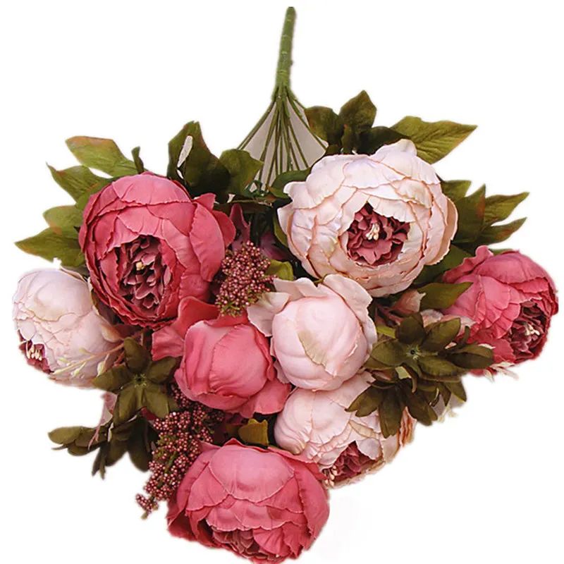 Bouquet de pivoines artificielles Vintage en soie, fleurs pour décoration de fête de mariage