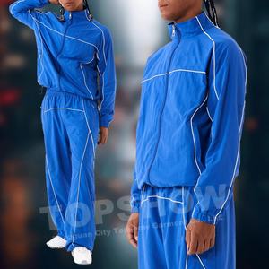 ชุดวอร์มวิ่งสองชิ้นผ้าไนลอนคุณภาพสูงพิมพ์โลโก้ตามสั่ง ซิปสะท้อนแสง สไตล์สตรีทแวร์วินเทจสำหรับผู้ชาย - Product Image 2