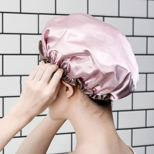 Bonnet de douche en satin double couche imperméable pour femmes et enfants, usage domestique, protection des cheveux contre l'humidité - Product Image 3