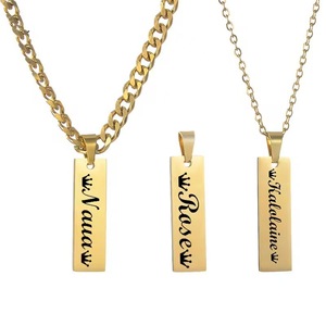Conjunto de Collar y <span class=keywords><strong>Pulsera</strong></span> de Eslabones Cubanos Personalizados, Acero Inoxidable Chapado en Oro de 18K, Resistente al Agua, con Logotipo DIY, Joyería Unisex - Product Image 2