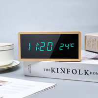 Fabrik Holz-LED-Spiegel Wecker Digitaler Elektronischer Sprachgesteuerter Kalender Temperaturanzeige Wohnzimmer Schlafzimmer Deko