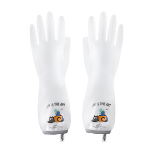 Household Dishwashing Gloves With Hooks Printed Pvc Thickened Fleece Lined Waterproof Latex For Washing <b>Clothes</b> - Product Image 2
