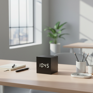 Houten wandwekker voor slaapkamer en kantoor, lichtgevend, intelligent, elektronisch, vierkant, multifunctioneel digitaal display - Product Image 2