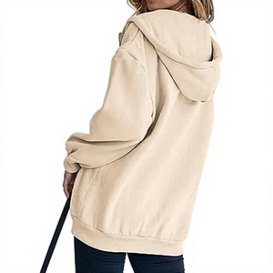 Sudadera con capucha y cremallera extragrande para mujer, de color liso, manga larga, hombros caídos, tejida, 360g, algodón transpirable, con etiqueta personalizada - Product Image 4