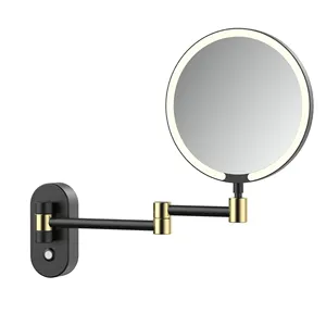 Настенный круглый двойными бортами латунь светодиодный свет косметическое зеркало для макияжа