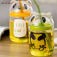 Mignon Panda Design Moderne Couvercle En Verre Poignée Paille Boisson À La Main Verre Jus Tasse