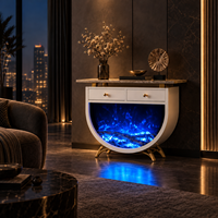 Meuble de cheminée électrique moderne autoportant avec chauffage LED et console de rangement à tiroirs