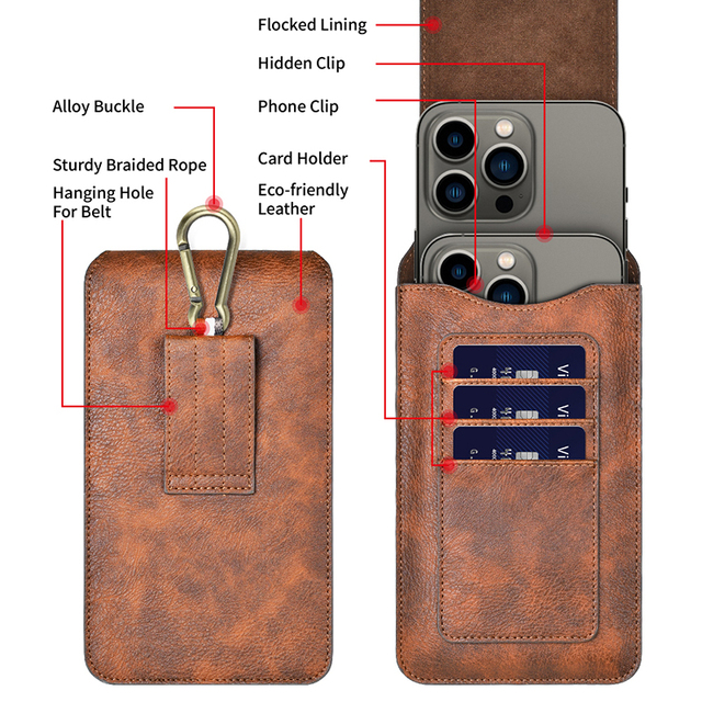 New Universal Leather Waist Holster  for Iphone 17 16 15 14 13 12 11 Pro Max PU Belt Pouch for Mobile Phones