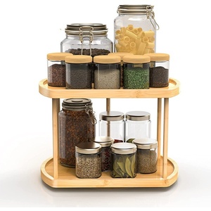 Customized Two-layer Spice Jars <b>Storage</b> Bamboo Rotating Spice Rack - Product Image 1